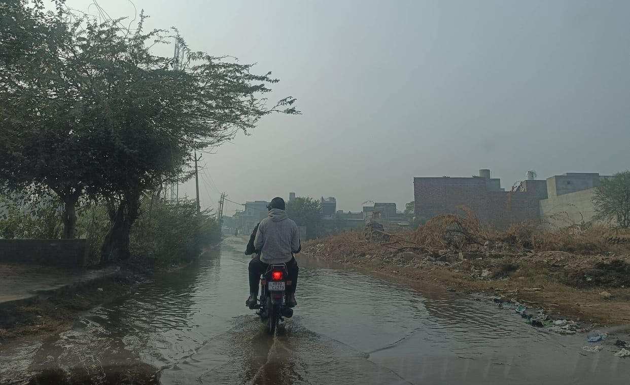 Sewage water has flooded the roads and streets in Uchana Kalan.