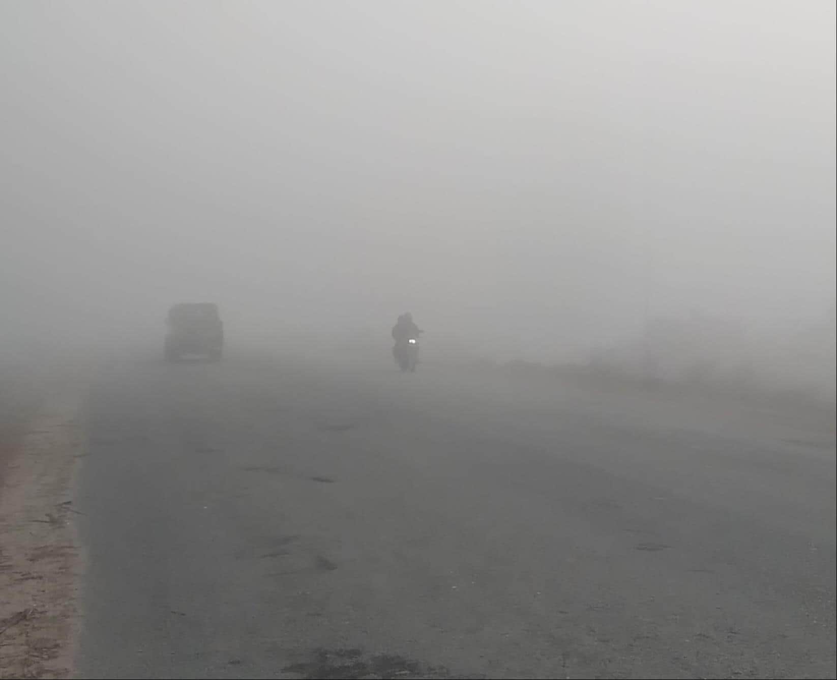 बिजनौर में सोमवार की सुबह छाए कोहरे से निकलते वाहन संवाद