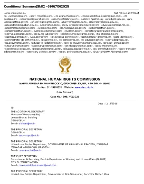 एनएचआरसी की ओर से जारी पत्र।
