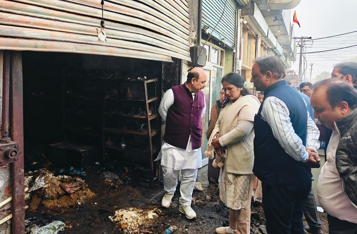 Goods burnt in a fire at a grocery store in Hans Market