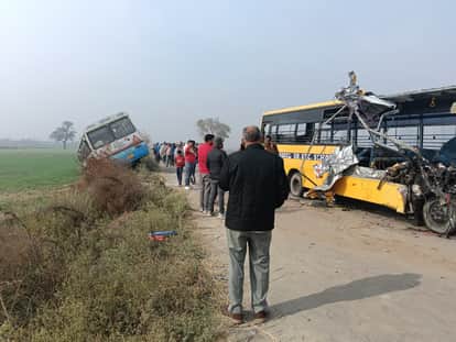 Roadways and private school buses collide near Kaliyavaas, one student killed, 31 injured