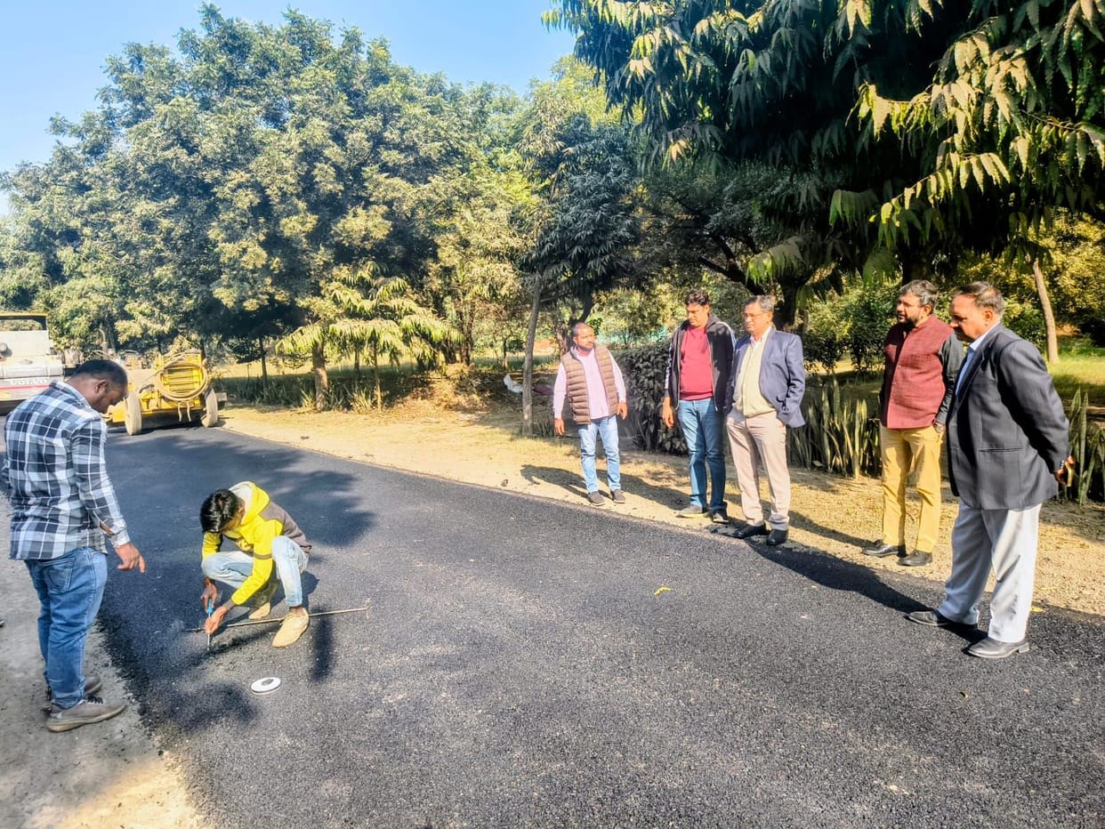 With GRAP-4 in effect, road reconstruction work is underway at Murthal University.