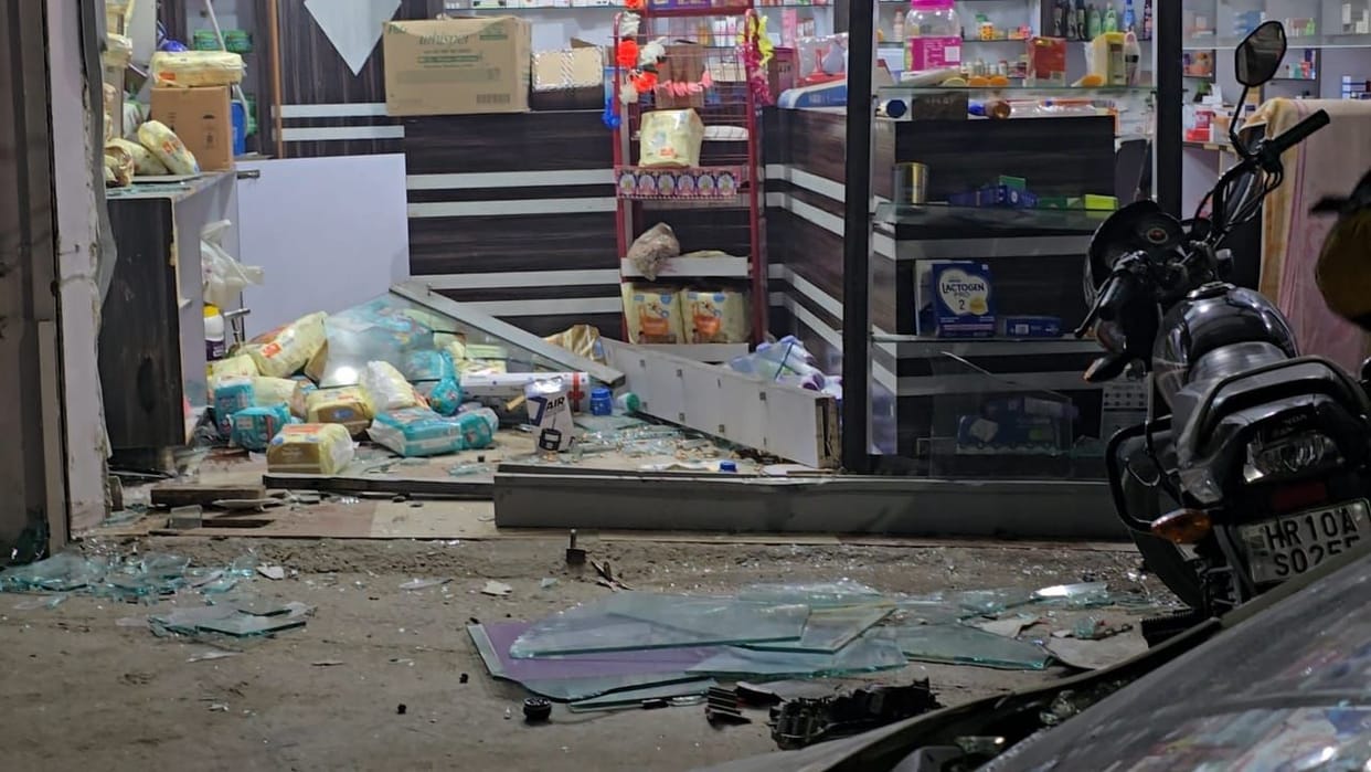 A speeding car crashed into a medical store, injuring a customer.