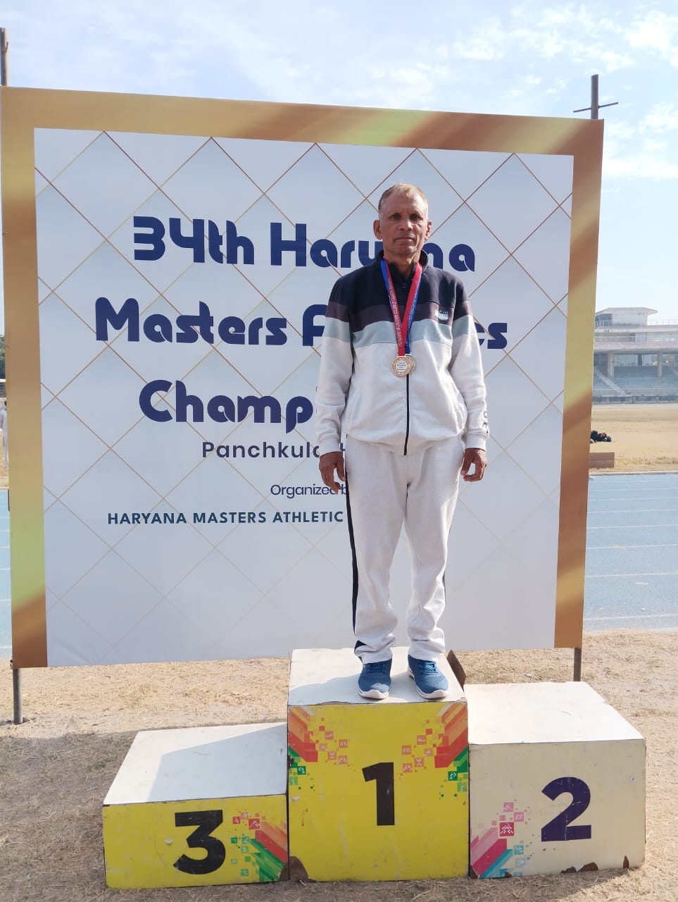Mahendragarh's Ravindra Singh won three medals in the Masters Athletics Championship.