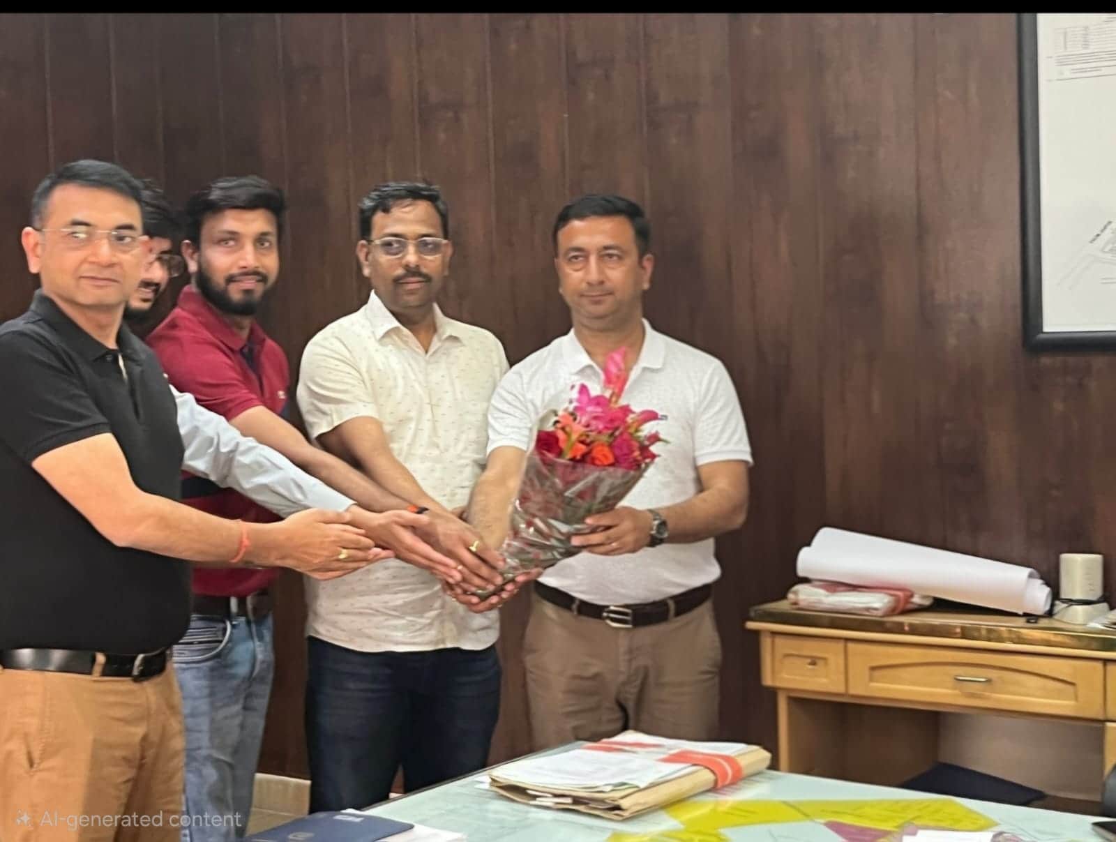 लघु उद्योग भारती की बावल इकाई का गठन होने पर खुशी जाहिर करते लोग। स्रोत : संस्था