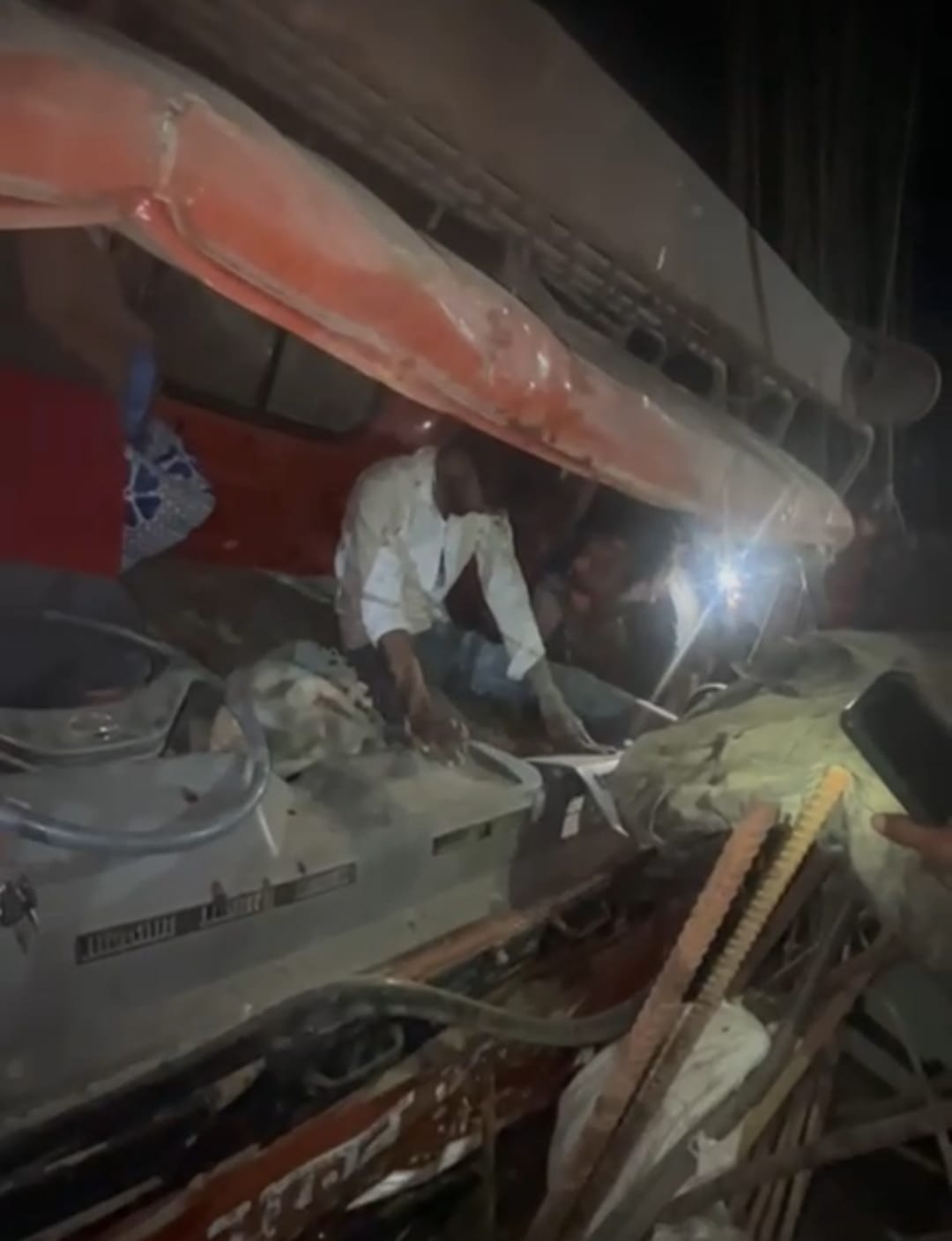 Due to lack of signal, DCMA entered under construction culvert and got stuck in the bars, operator injured.