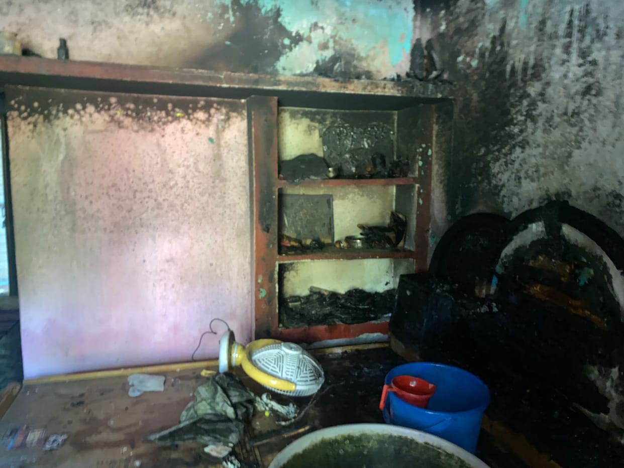 Goods burnt to ashes due to fire in the house