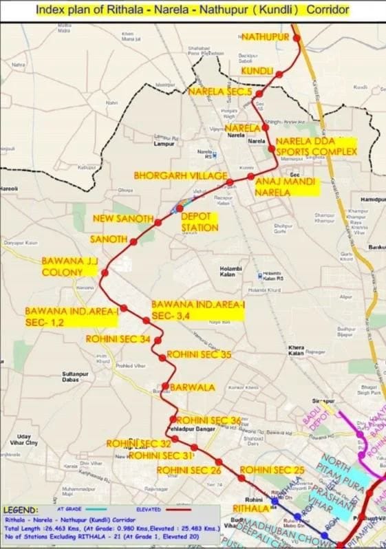 The Rithala-Bawana-Narela-Kundli metro project, which was stalled due to land acquisition issues, has received approval.