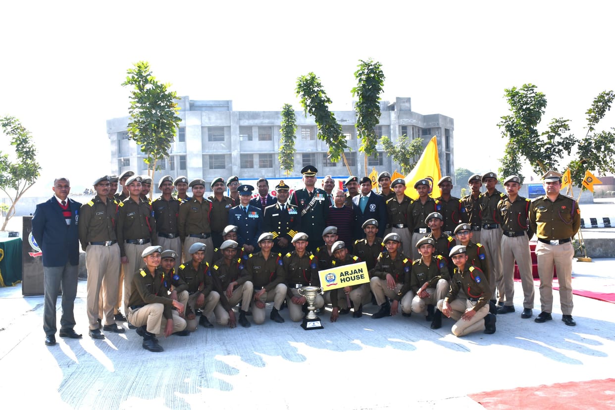 An impressive march past and drill display took place between the houses of Sainik School.