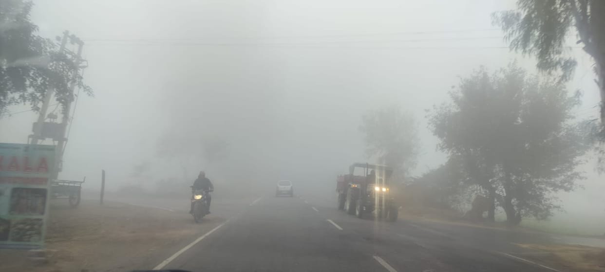 Dense fog slowed down traffic, with visibility reduced to just 10 to 15 meters.