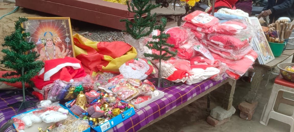 Christmas preparations have begun, and shops are starting to be decorated in the market.