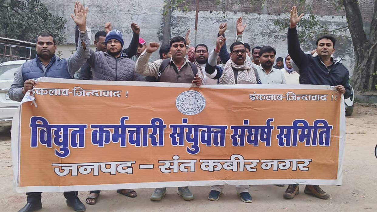 Electricity workers staged a protest against privatization.