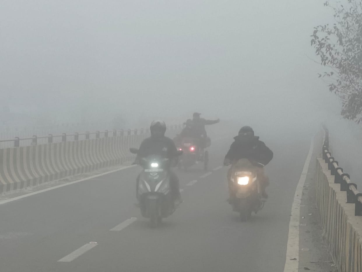 Vehicles were slowed down by the fog, with visibility reduced to 20 meters.v