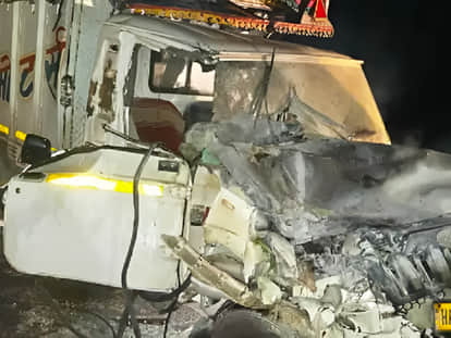 Vehicles collided due to fog; pickup truck driver injured.