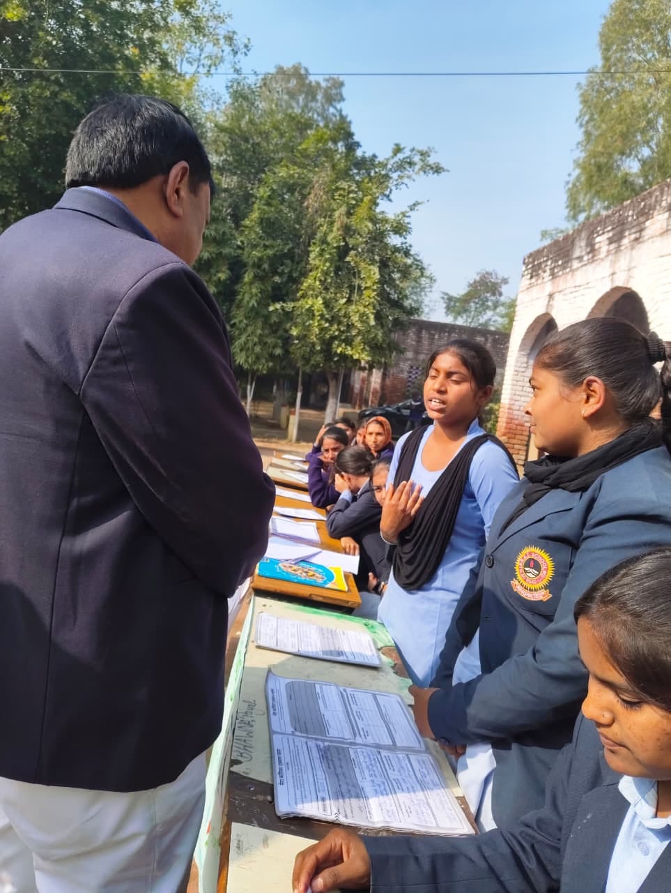 Students set up stalls at the career choice fair.