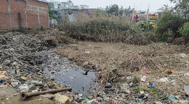 Efforts have been started to save the remaining four bigha pond which has been reduced from village society land P18. JCB roars on illegal construction.
