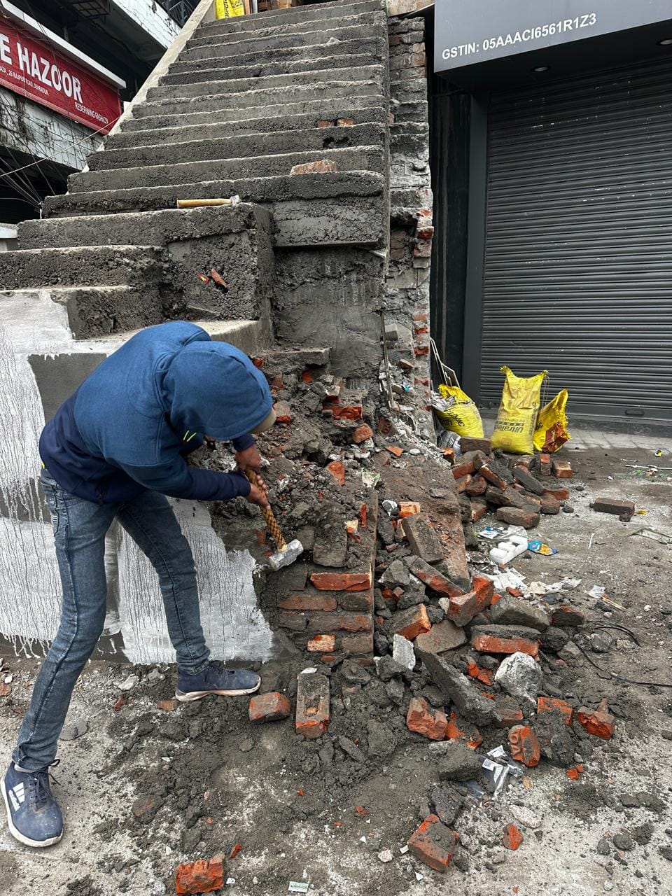 MDDA demolished the illegally constructed staircases.