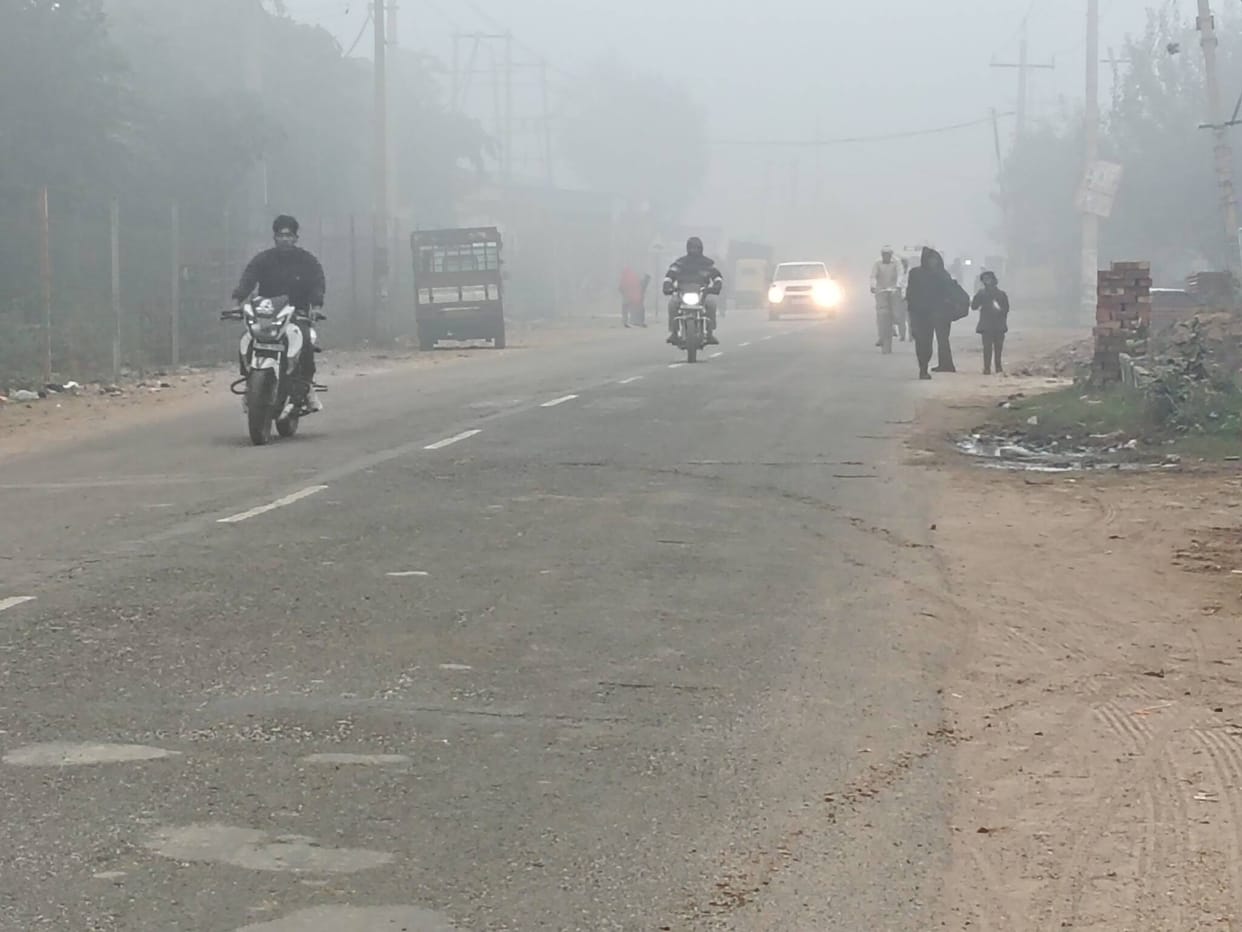 Dense fog slows down movement of people, delays buses and trains, reduces visibility to 10 metres, disrupts normal life