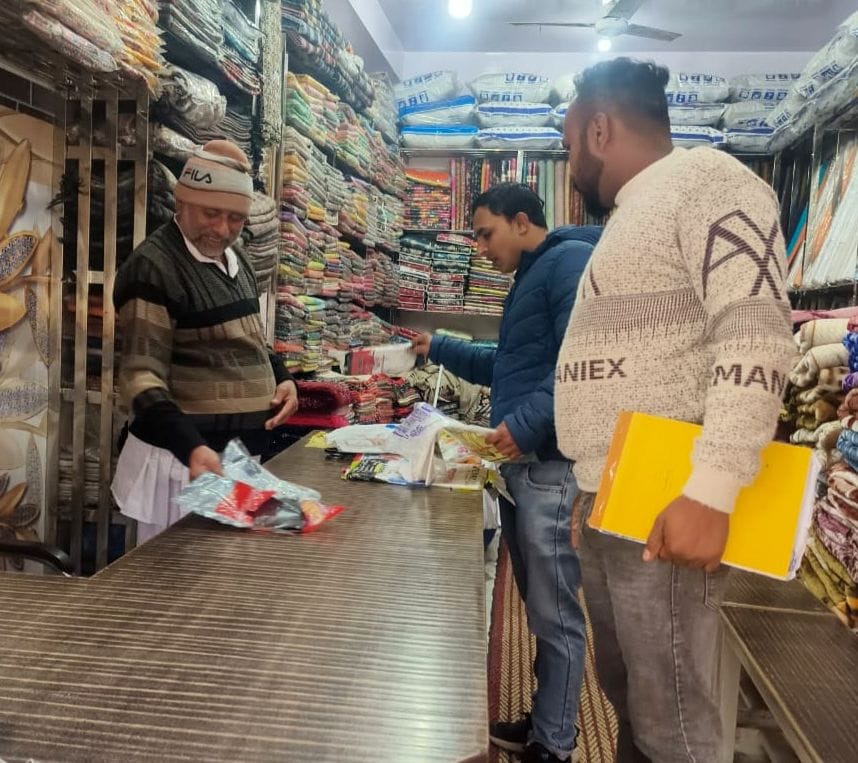 Polythene bags were seized from three shops, and a fine of Rs 500 was imposed.