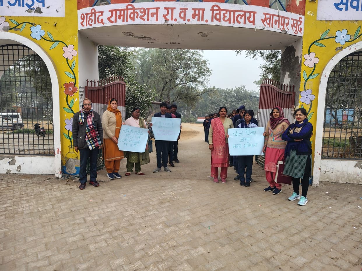 Students took out a procession against child marriage.