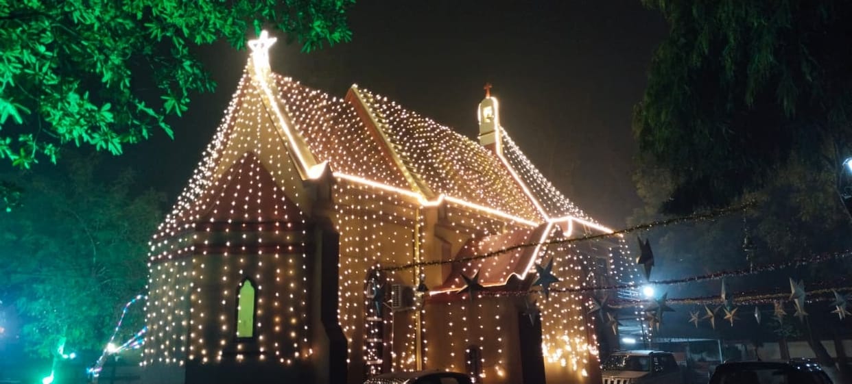 The 158-year-old All Saints Church is decorated for Christmas.