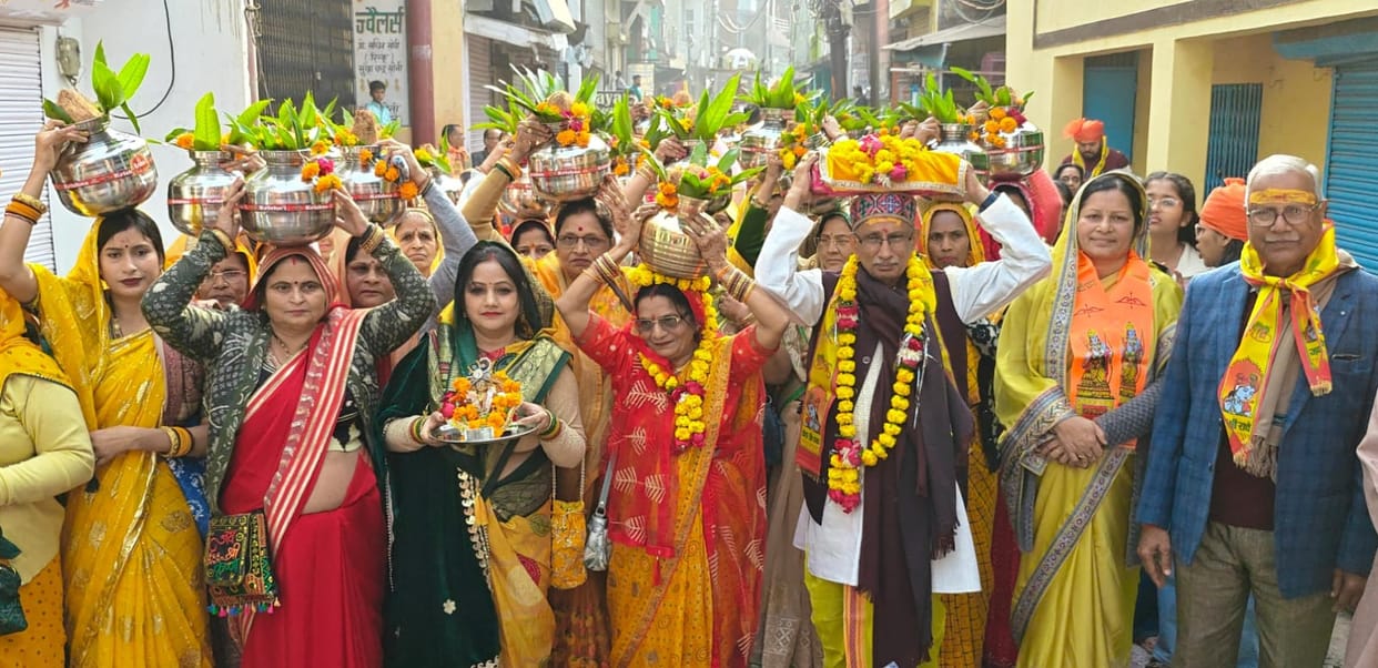 Flowers rained down during the procession of the Srimad Bhagavatam recitation.