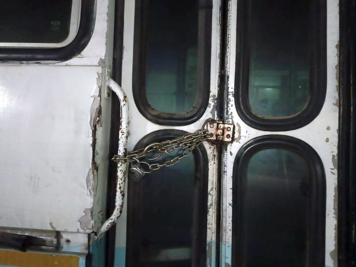 The state-run bus parked at the railway station remained closed all night.