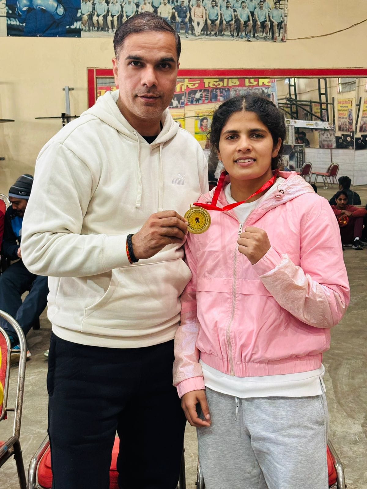 Naina, Bharti, Vinka, and Rudrika won gold medals at the state-level elite women's boxing competition.