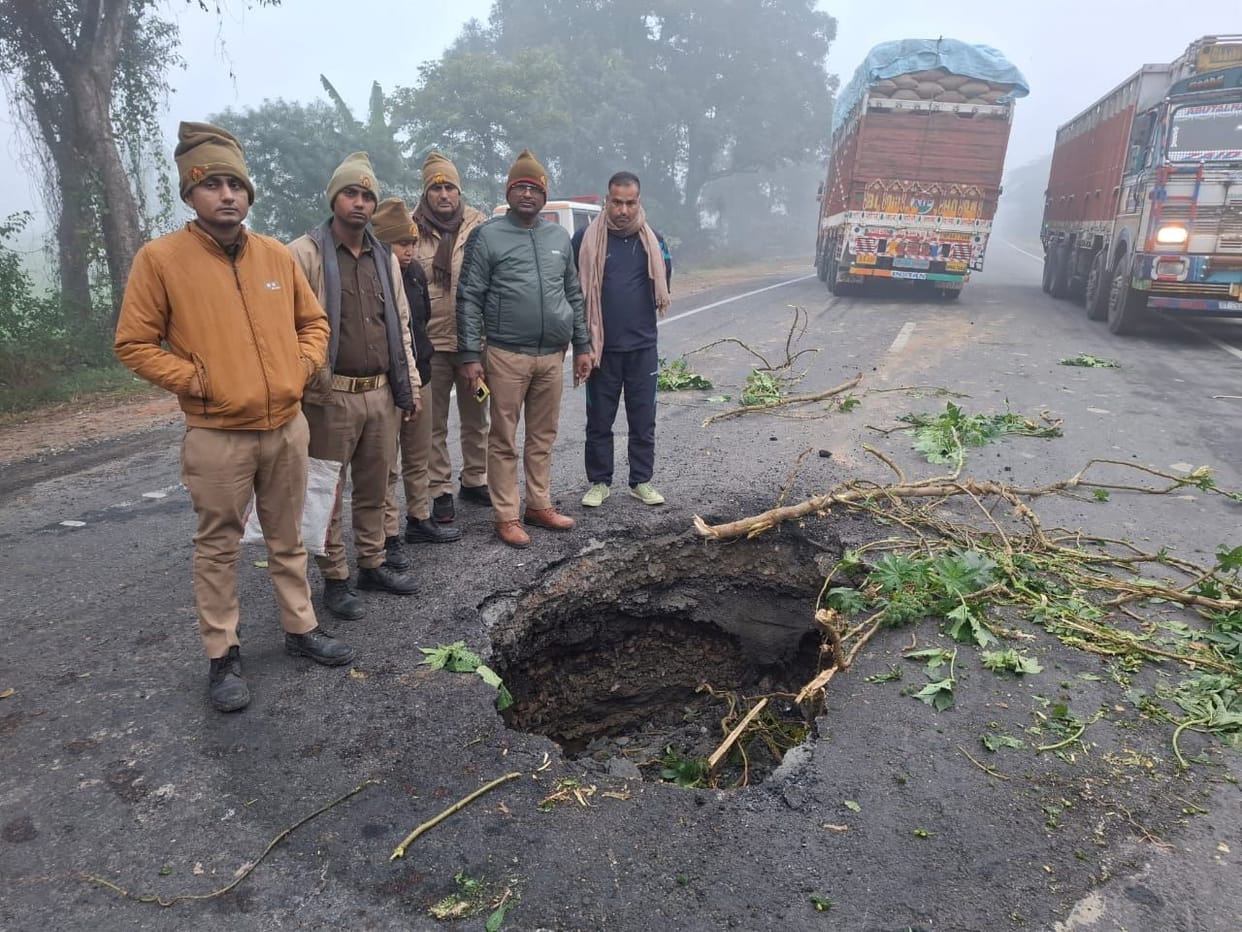 The third pothole formed due to road collapse on the highway