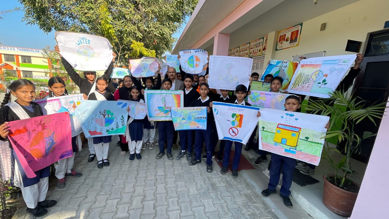 Children used colours to explain the importance of water and measures for rainwater harvesting.