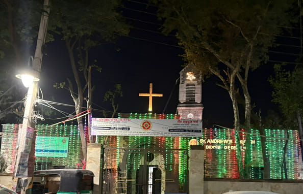 The church was decorated for Christmas Day