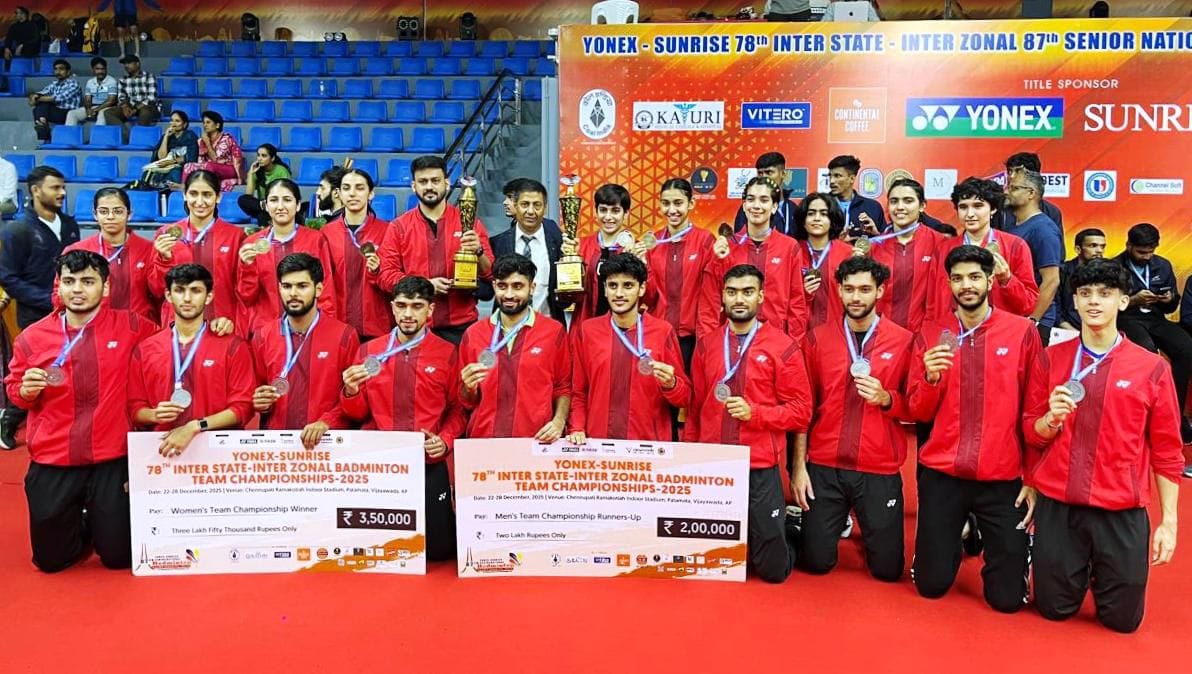 Haryana's women's badminton team won the gold medal, while the men's team won the silver medal.