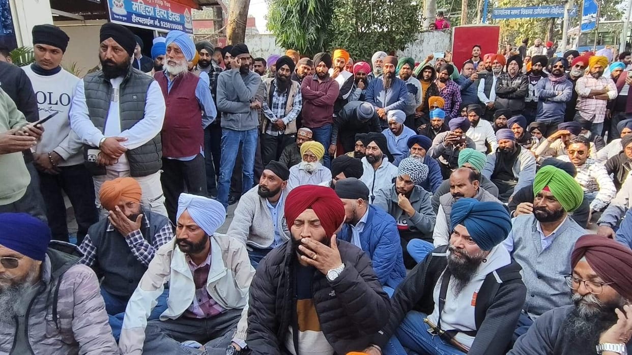 Sikh community members staged a protest