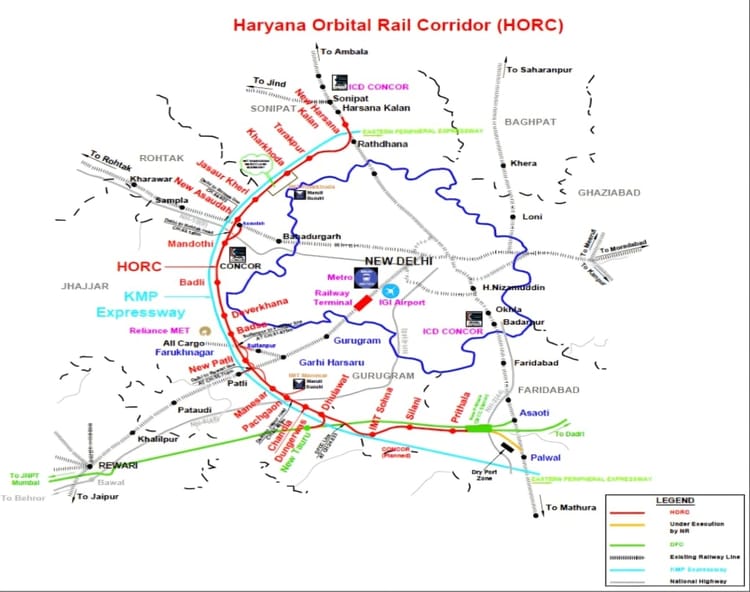 Horc Map The Construction Of The Haryana Orbital Rail Corridor Is Delayed By Two ...