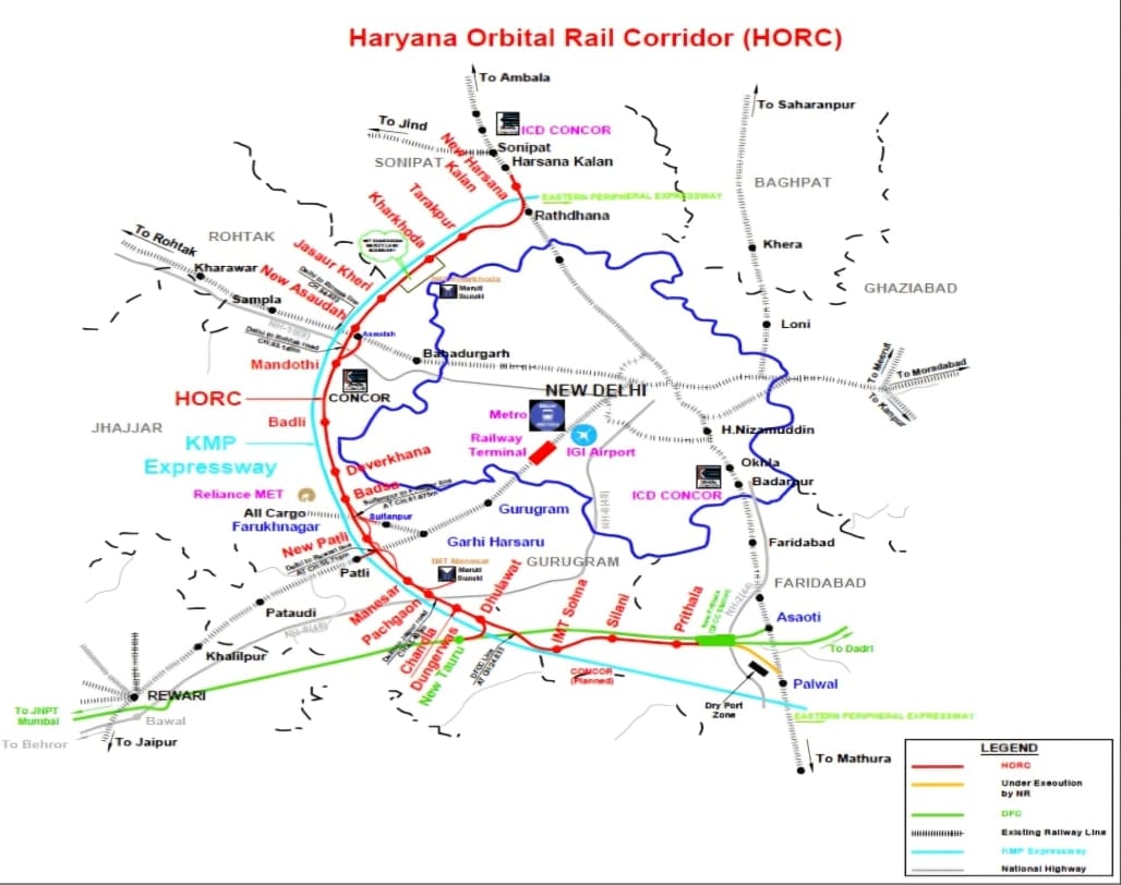The construction of the Haryana Orbital Rail Corridor is delayed by two years, and the cost has doubled.