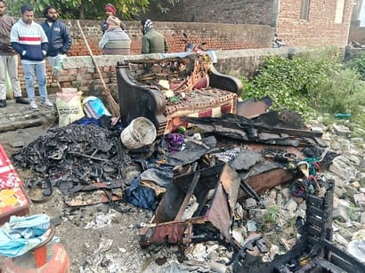 Two rooms were destroyed in the fire, with estimated damages of 12 lakh rupees.