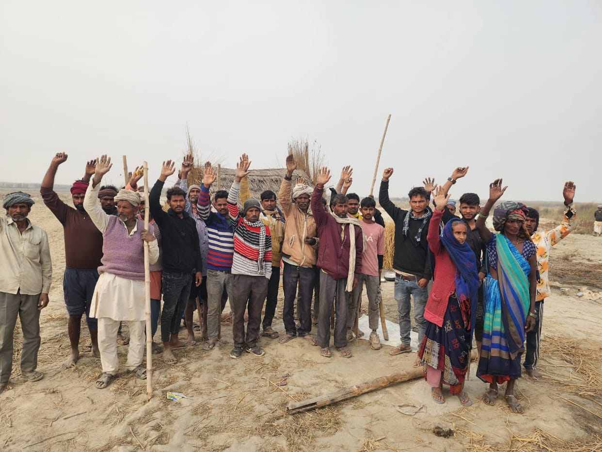 Villagers protest against sand mining in Manjha, Tezpur.