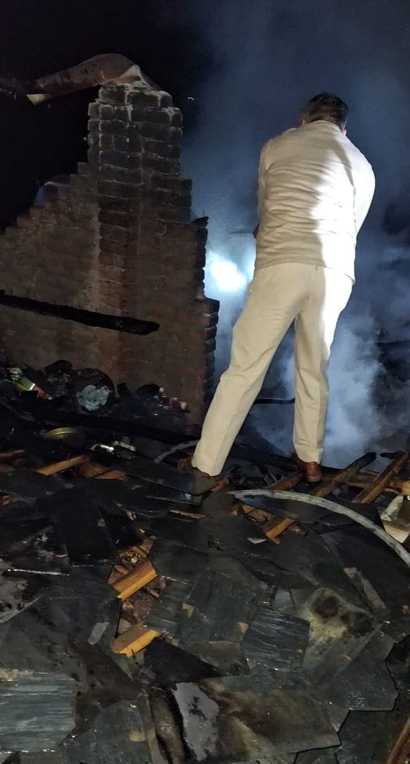 Slate house burnt by fire in Bagh village