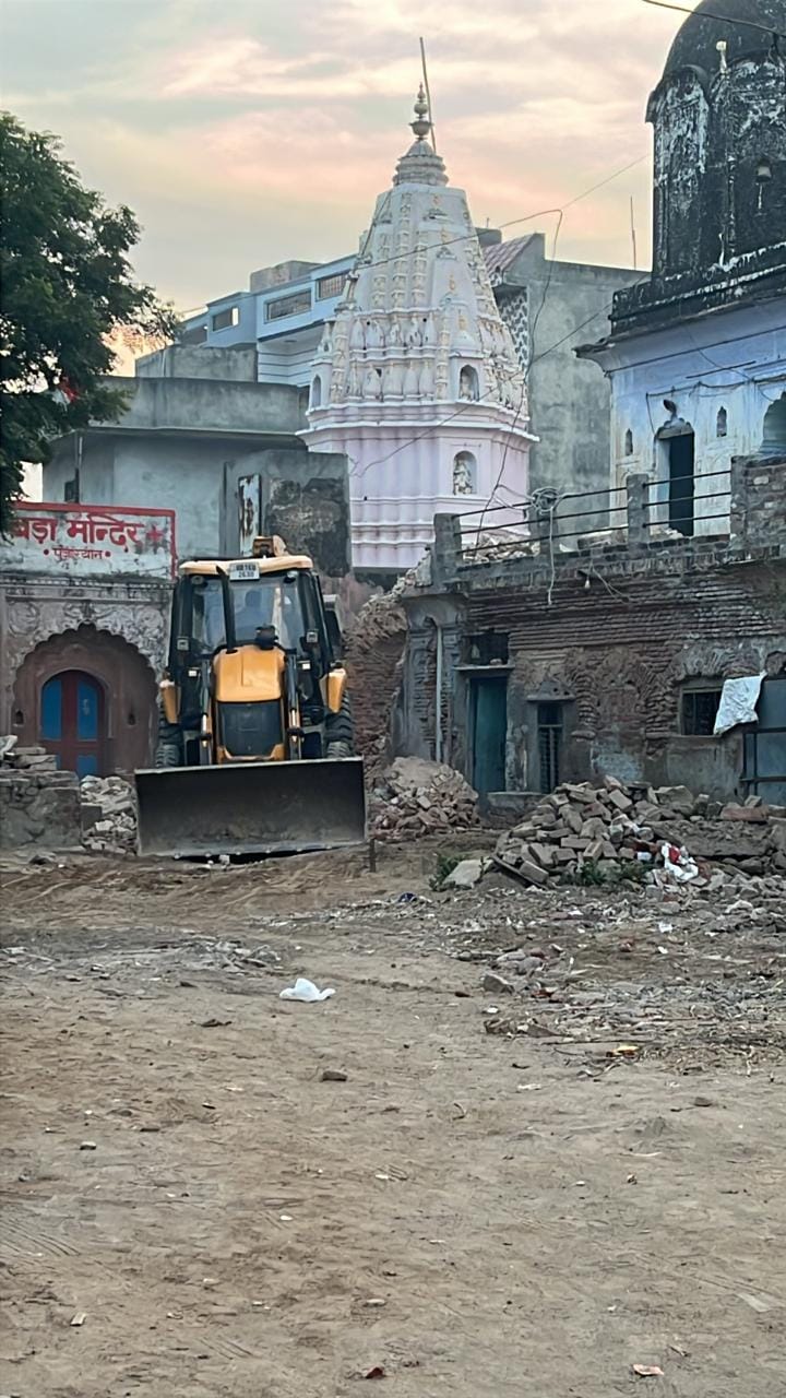 The dome and umbrella of the 235-year-old Nandram Katla Bada Temple were demolished.