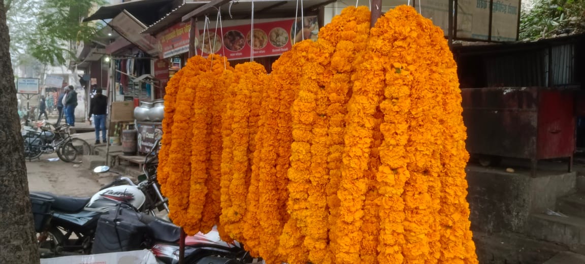 The flower market is filled with fragrance as the New Year approaches.