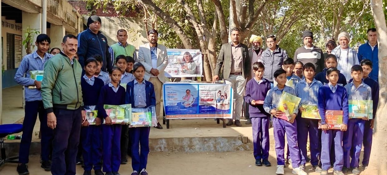 Stationery was distributed to the children at the school.