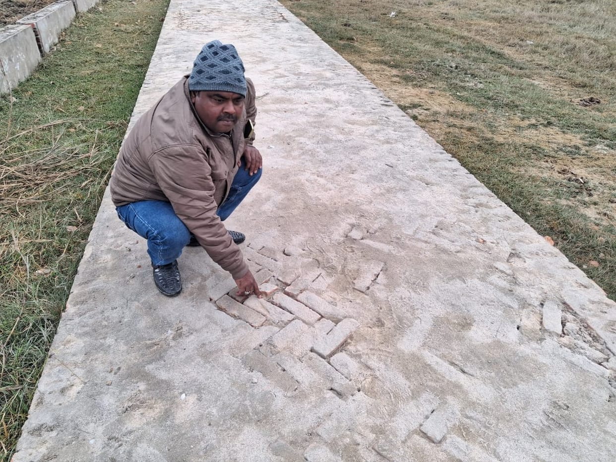 The pathway of the mini-stadium started to come apart within two months.