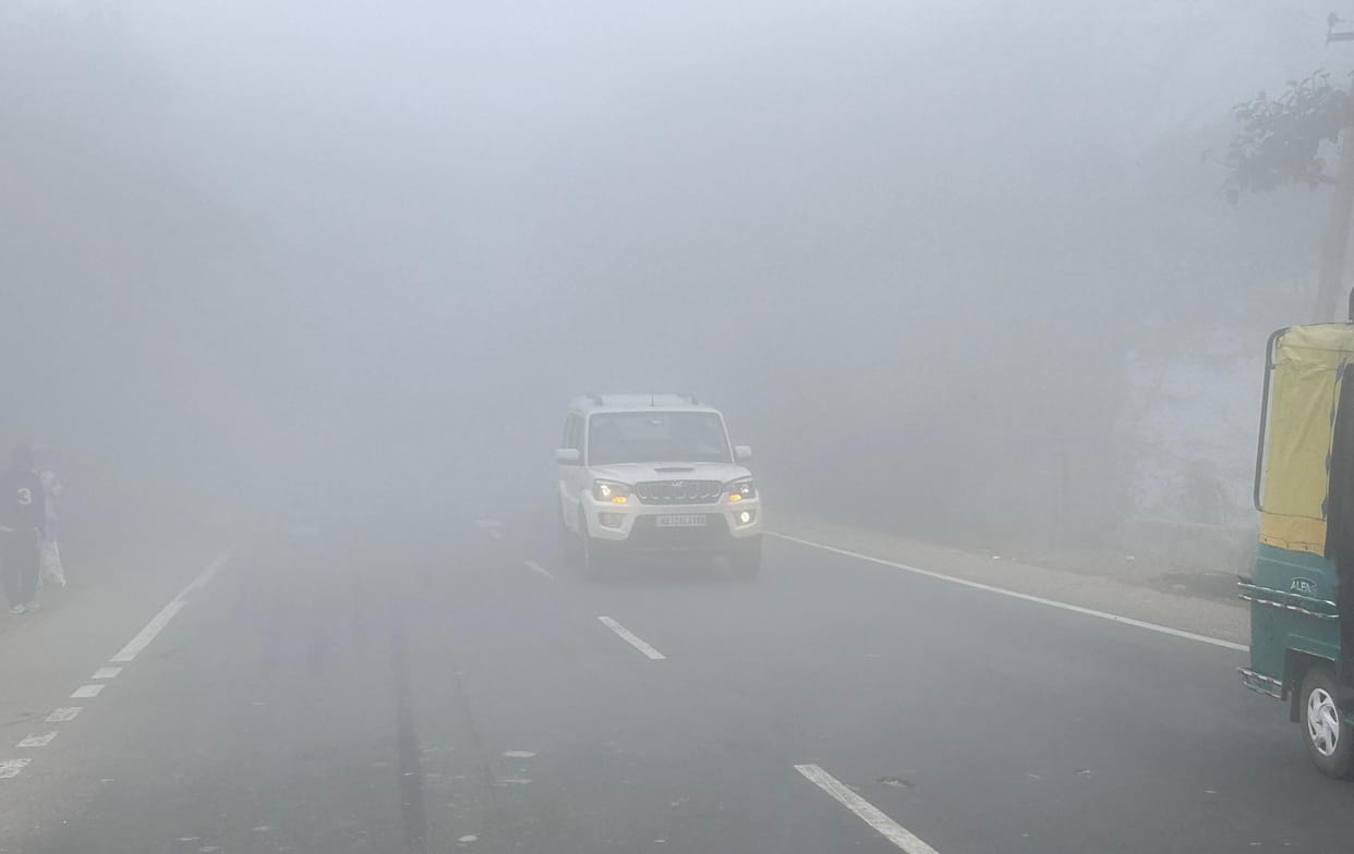 Dense fog slows vehicles, visibility down to 10 metres