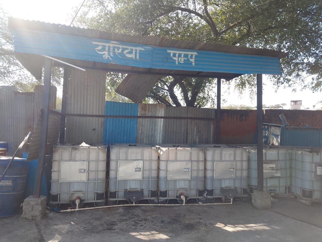 To combat pollution, liquid urea is being added to the buses at the Narnaul depot.
