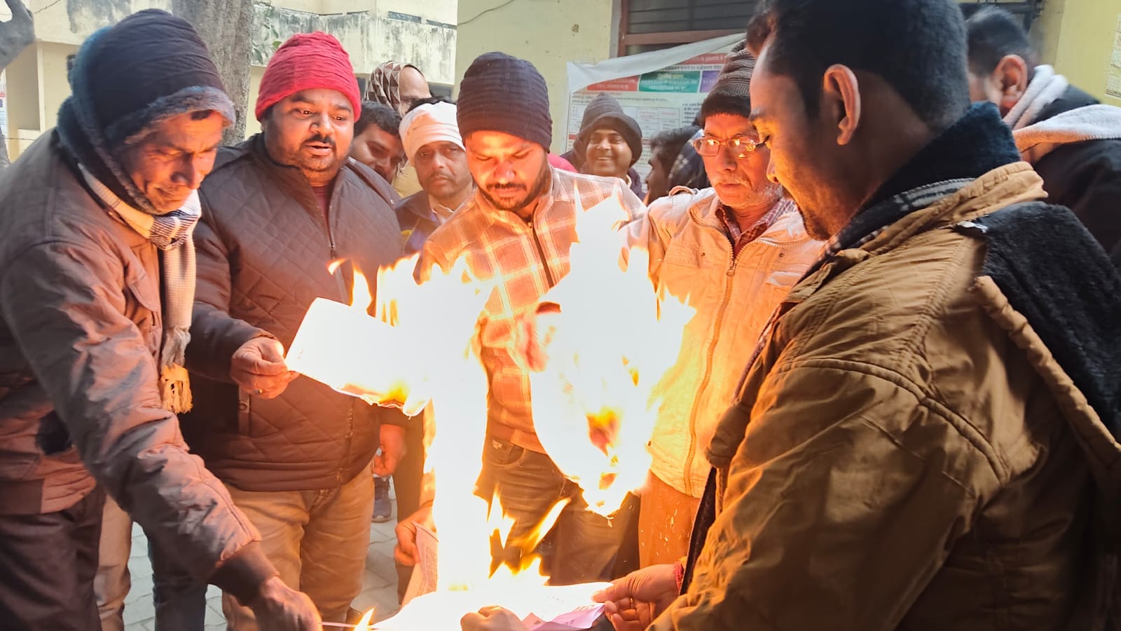 Contract workers protested and burnt copies of the agreement letter