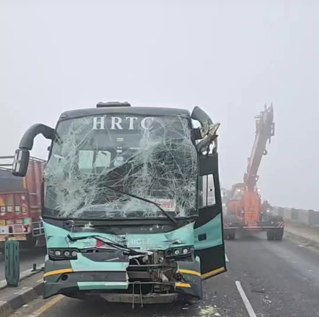 Six vehicles collided at two places in the fog, causing panic among 150 passengers.