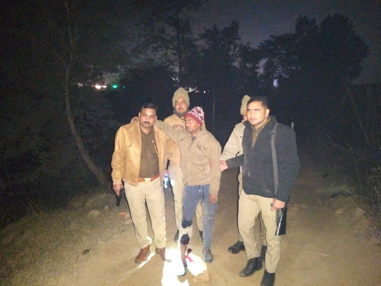 Criminal arrested in police encounter, shot in the leg.