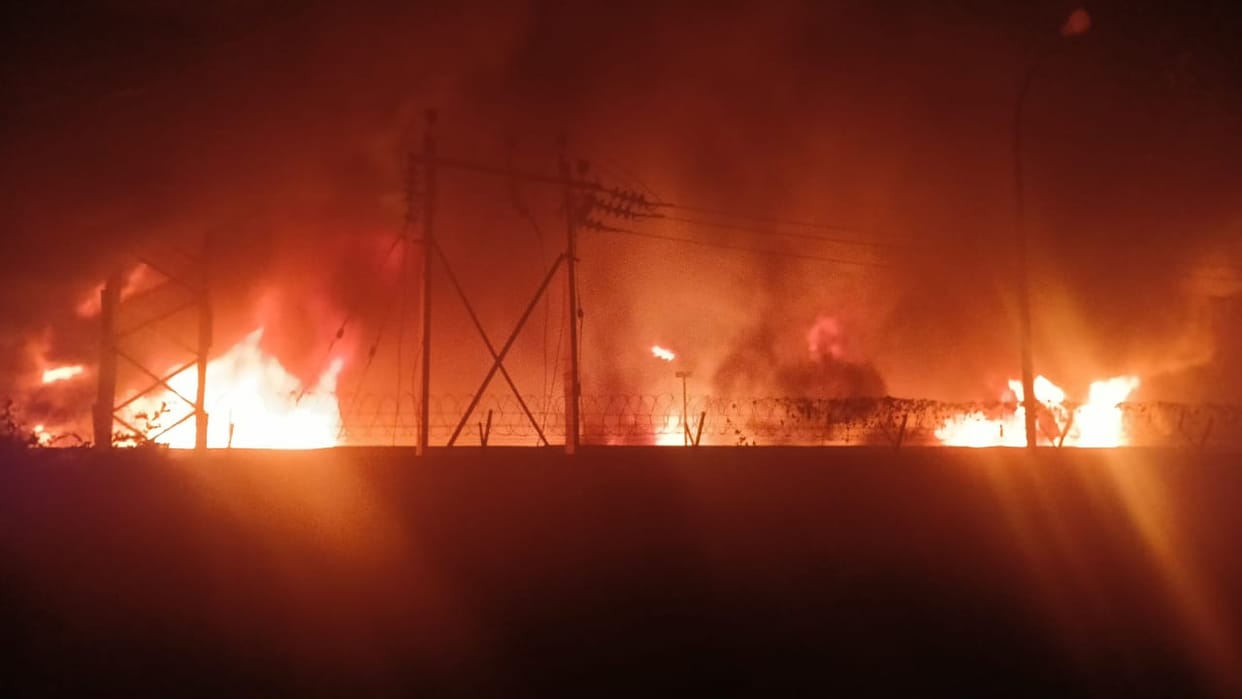 A massive fire broke out at a tyre factory, which was brought under control in 12 hours by seven fire engines.