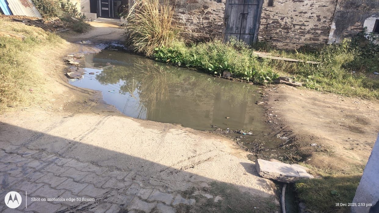 Due to lack of drainage, water is accumulating in the Chaupal.