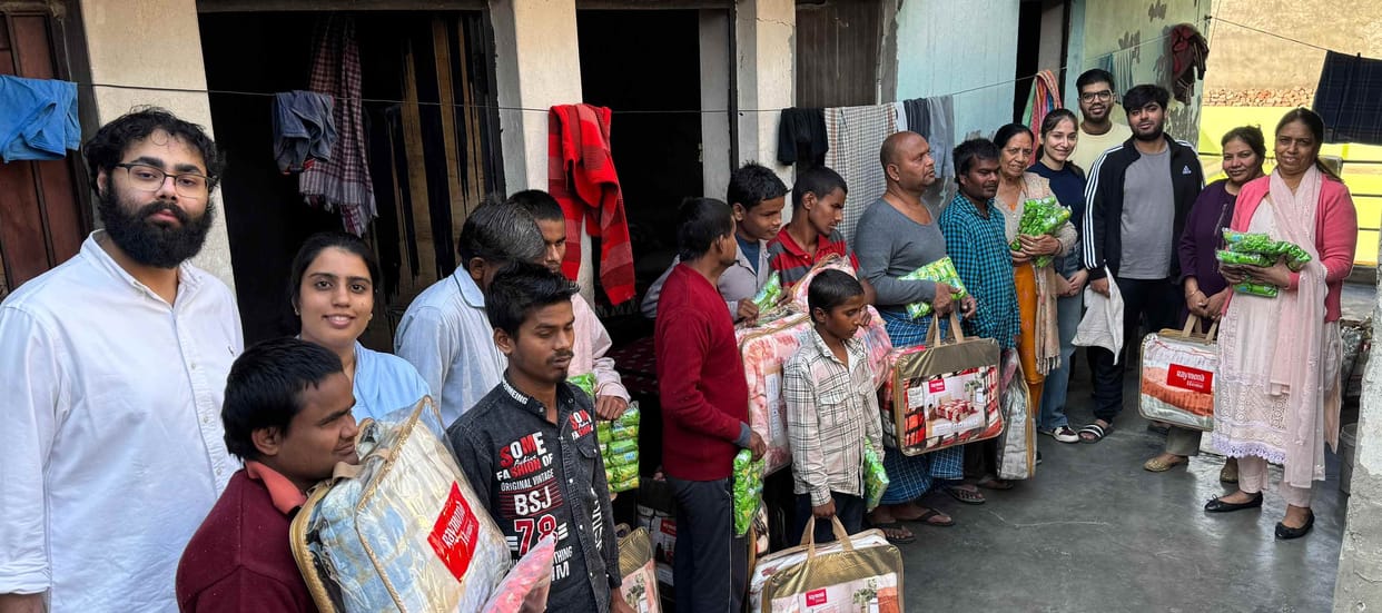Blankets and food items were distributed to visually impaired children.